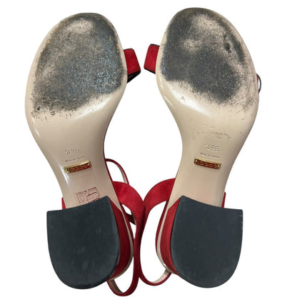 GUCCI Suede Marmont Double G Suede Sandals Red Gold Hardware NJ140
