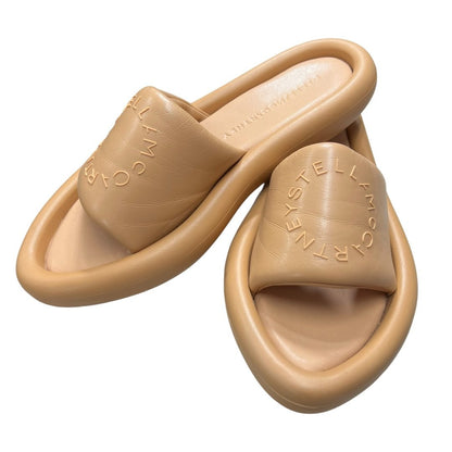 STELLA MCCARTNEY Vegan Leather Logo Puffy Platform Slides Beige NJ141