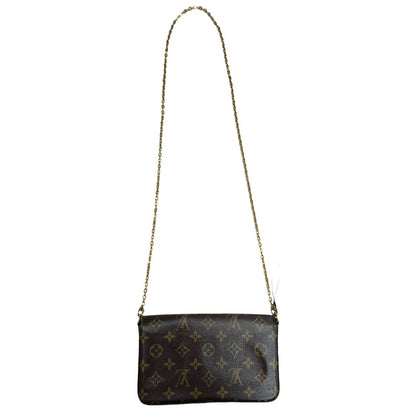 LOUIS VUITTON Monogram Canvas Felicie Pochette Wallet on Chain Brown and Maroon Gold Hardware NJ130