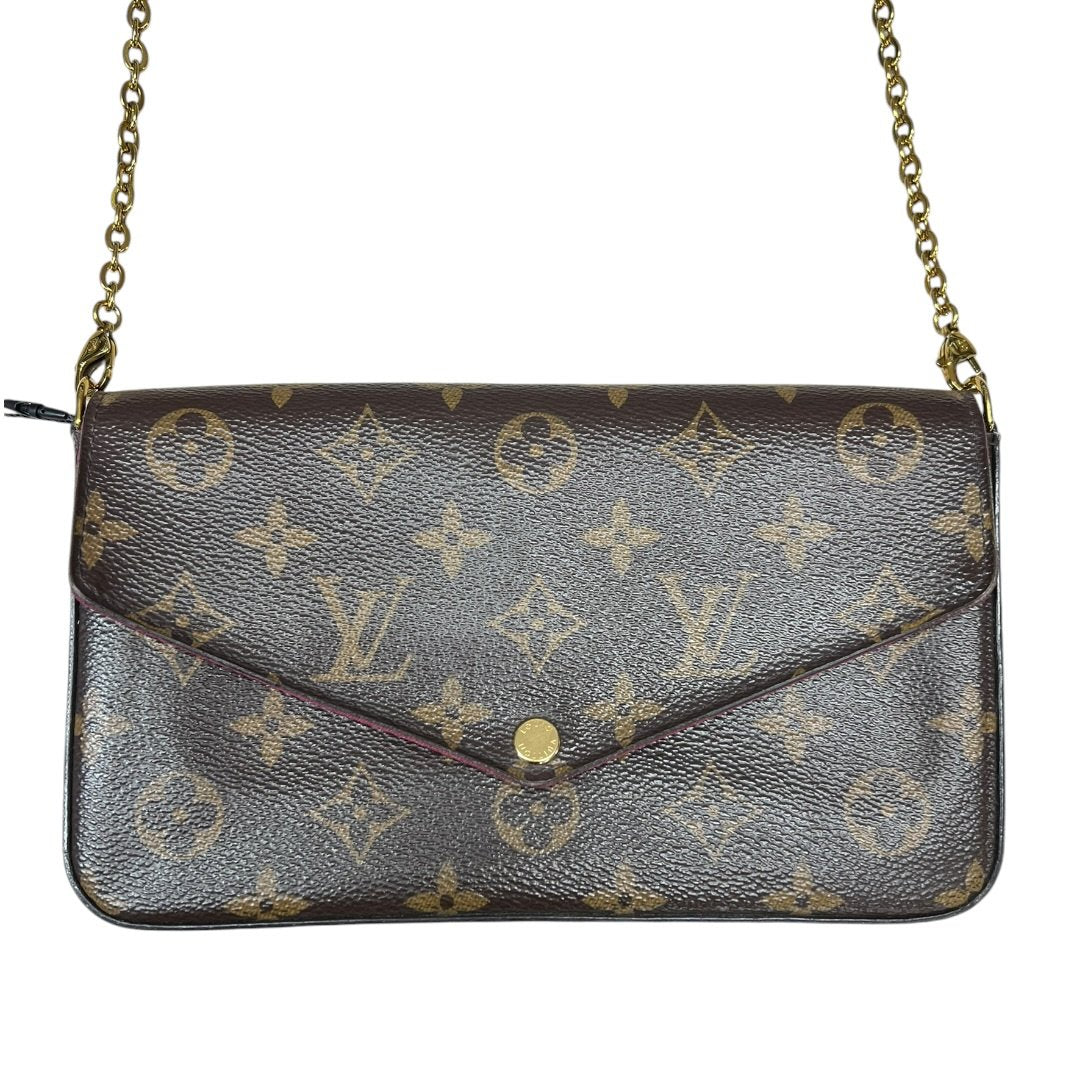 LOUIS VUITTON Monogram Canvas Felicie Pochette Wallet on Chain Brown and Maroon Gold Hardware NJ130