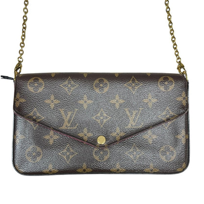 LOUIS VUITTON Monogram Canvas Felicie Pochette Wallet on Chain Brown and Maroon Gold Hardware NJ130