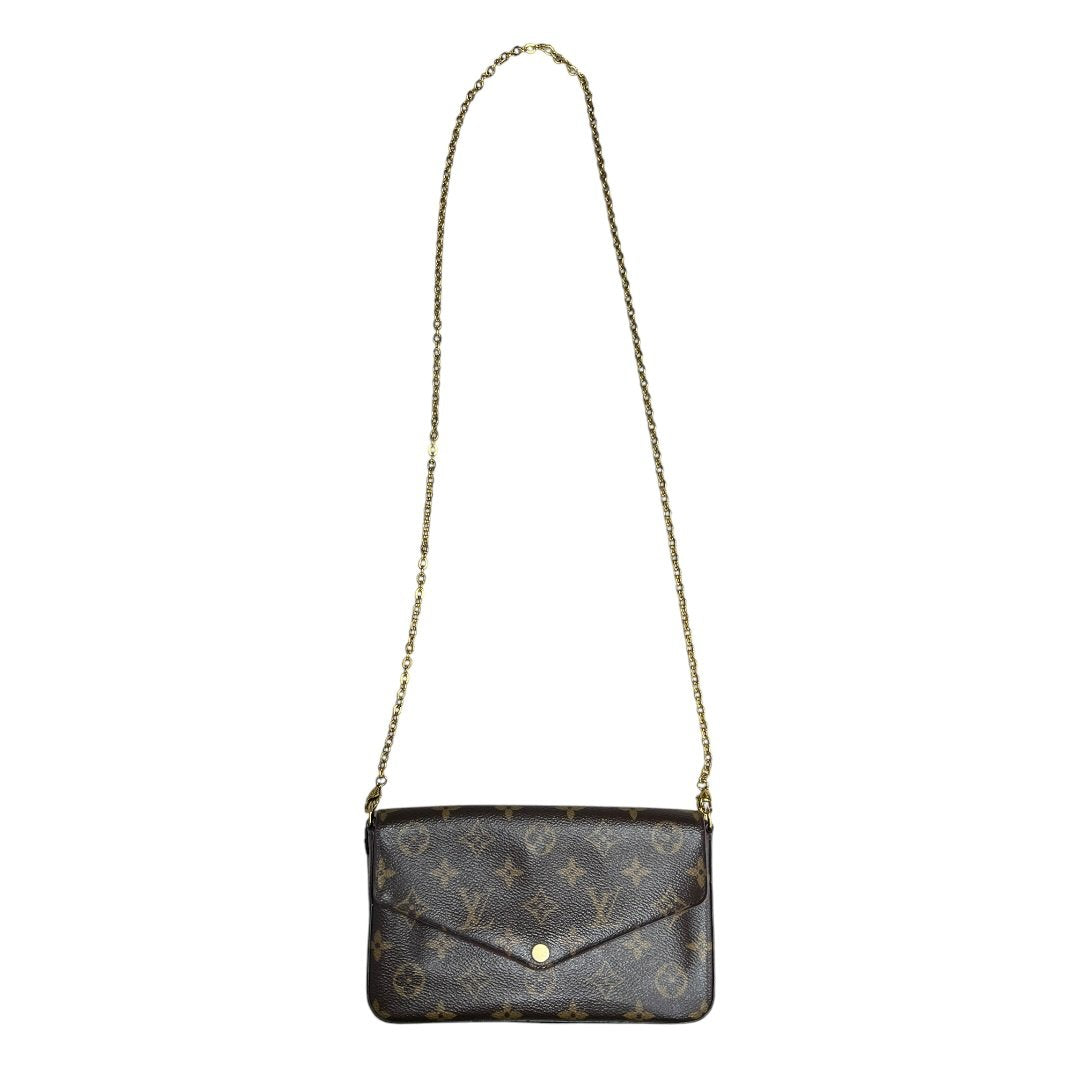 LOUIS VUITTON Monogram Canvas Felicie Pochette Wallet on Chain Brown and Maroon Gold Hardware NJ130