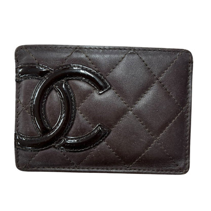 CHANEL Lambskin / Patent Leather Cambon Ligne Card Holder Card Holder Dark Brown, Black, Orange None NJ145