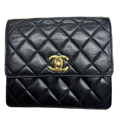 CHANEL Lambskin Matelasse Belt Bag Belt Bag Black Gold Hardware NJ133