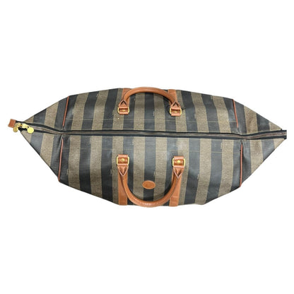 FENDI Coated Canvas Pequin Stripe Duffle Bag Duffle Bag Brown and Black with Tan Leather Trim Gold Hardware NJ118