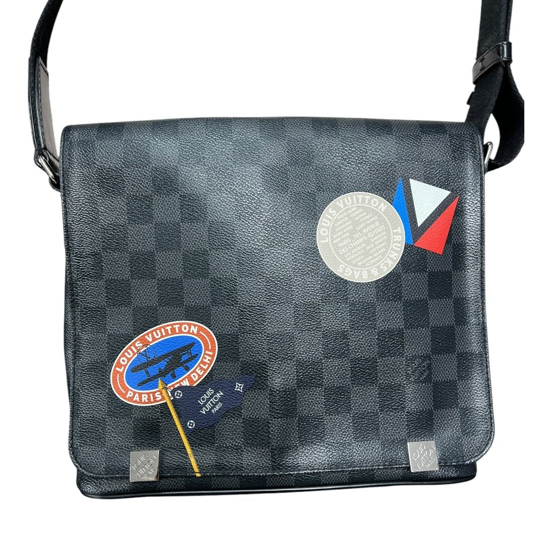 LOUIS VUITTON Damier Graphite District PM Shoulder Bag Black, Grey Silver Hardware NJ126