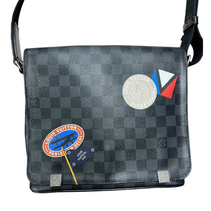 LOUIS VUITTON Damier Graphite District PM Shoulder Bag Black, Grey Silver Hardware NJ126