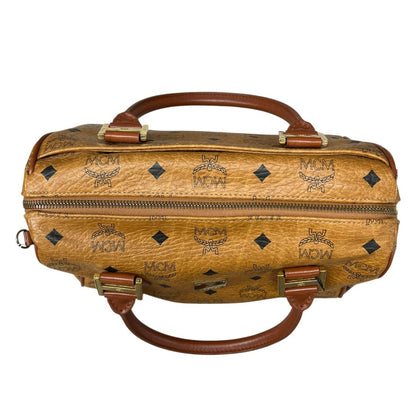 MCM Visetos Visetos Boston Bag 25 Handbag Cognac Gold Hardware NJ123