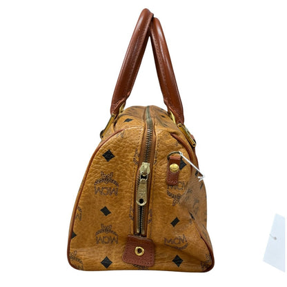 MCM Visetos Visetos Boston Bag 25 Handbag Cognac Gold Hardware NJ123