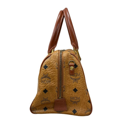 MCM Visetos Visetos Boston Bag 25 Handbag Cognac Gold Hardware NJ123