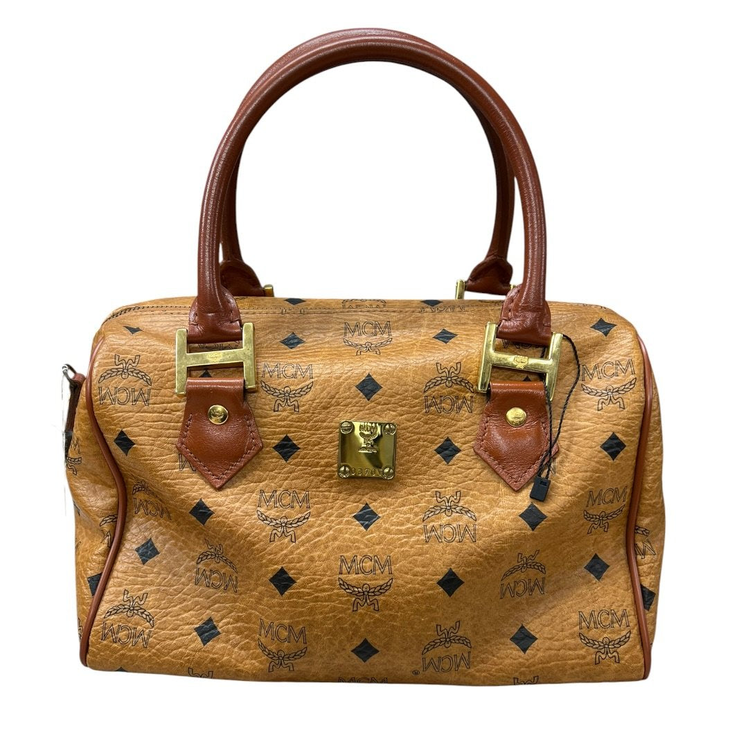 MCM Visetos Visetos Boston Bag 25 Handbag Cognac Gold Hardware NJ123