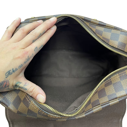 LOUIS VUITTON Damier Ebene Canvas Brooklyn MM Messenger Bag Brown Gold Hardware NJ117