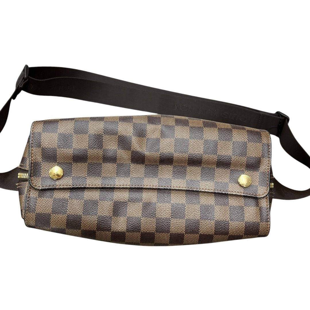 LOUIS VUITTON Damier Ebene Canvas Brooklyn MM Messenger Bag Brown Gold Hardware NJ117