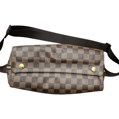 LOUIS VUITTON Damier Ebene Canvas Brooklyn MM Messenger Bag Brown Gold Hardware NJ117