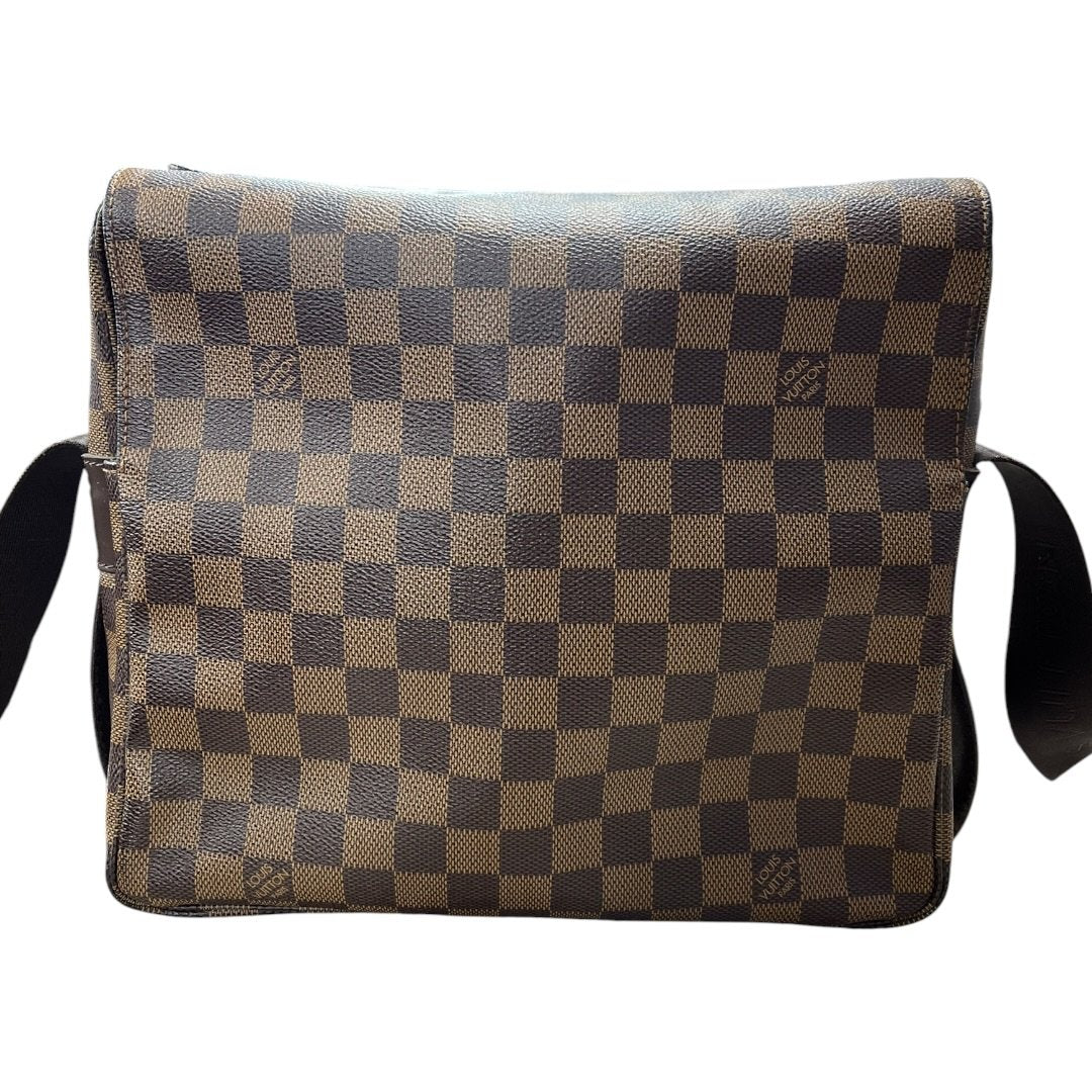 LOUIS VUITTON Damier Ebene Canvas Brooklyn MM Messenger Bag Brown Gold Hardware NJ117