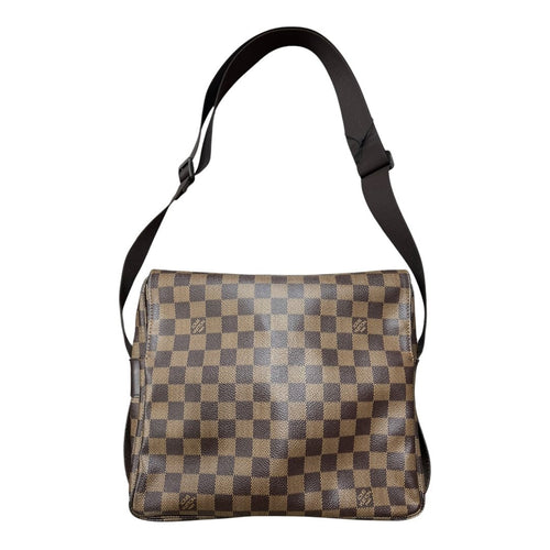 LOUIS VUITTON Damier Ebene Canvas Brooklyn MM Messenger Bag Brown Gold Hardware NJ117