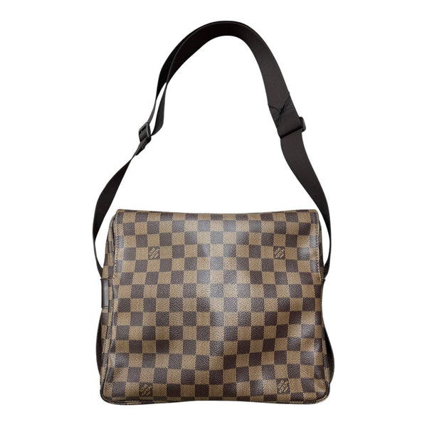 LOUIS VUITTON Damier Ebene Canvas Brooklyn MM Messenger Bag Brown Gold Hardware NJ117