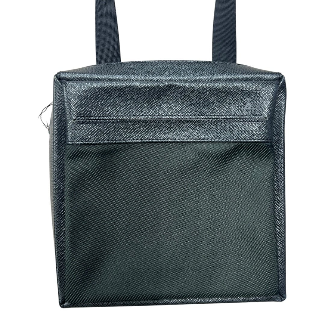 LOUIS VUITTON Grained Leather and Textile Compact Messenger Bag Shoulder Bag Black Silver Hardware NJ121