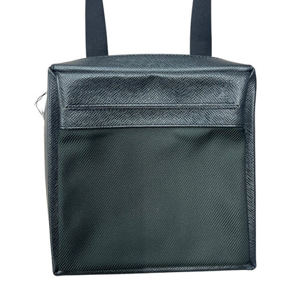 LOUIS VUITTON Grained Leather and Textile Compact Messenger Bag Shoulder Bag Black Silver Hardware NJ121