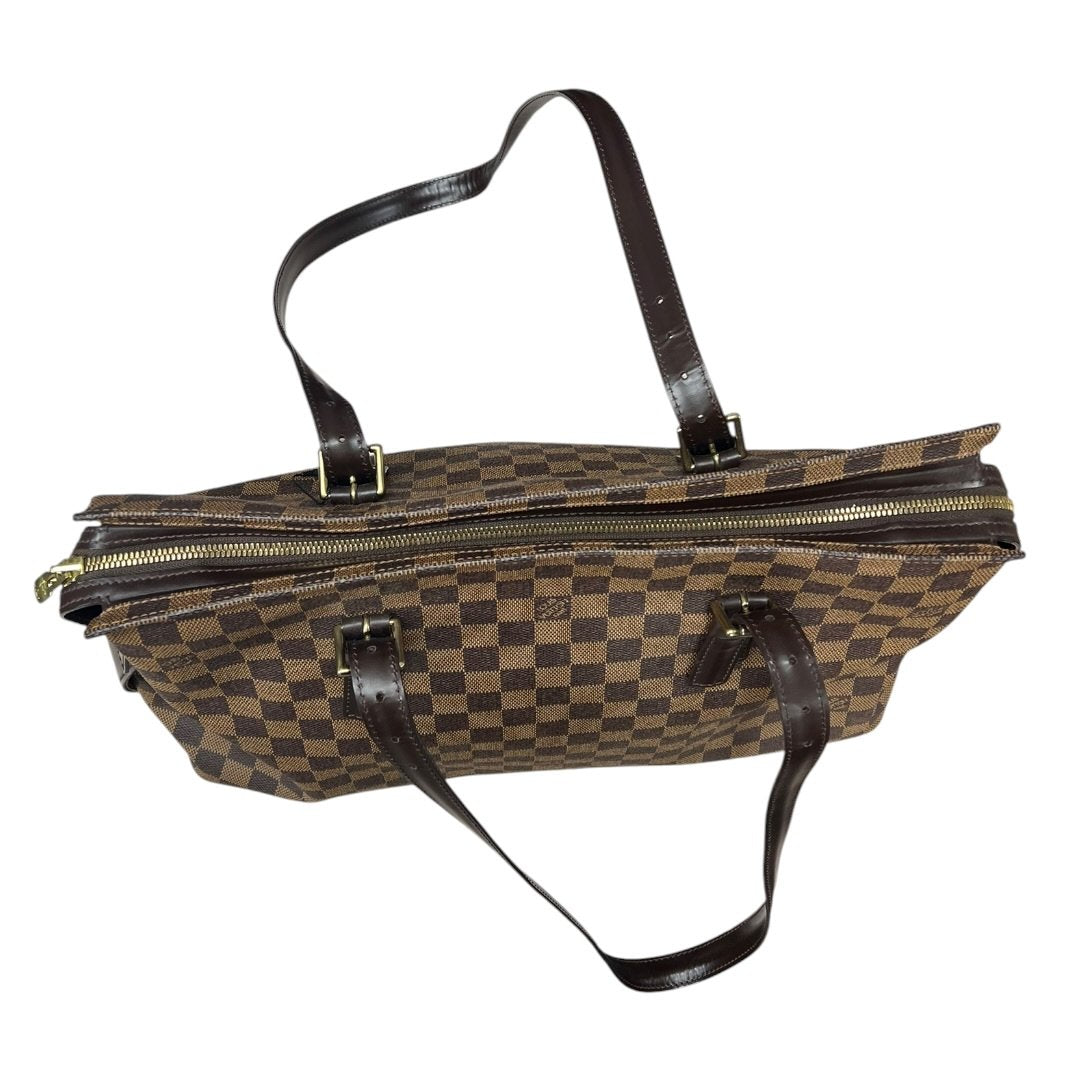 LOUIS VUITTON Damier Ebene Saleya MM Tote Bag Brown, Dark Brown, Orange Gold Hardware NJ122