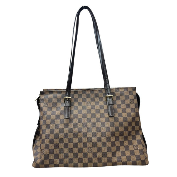 LOUIS VUITTON Damier Ebene Saleya MM Tote Bag Brown, Dark Brown, Orange Gold Hardware NJ122
