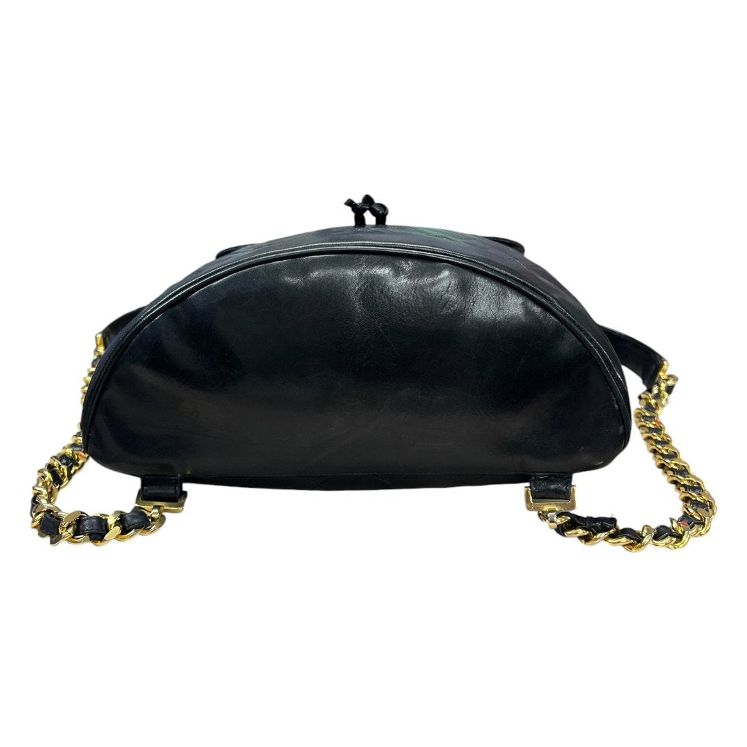 CHANEL Lambskin Quilted Drawstring Backpack Backpack Black Gold Hardware NJ124