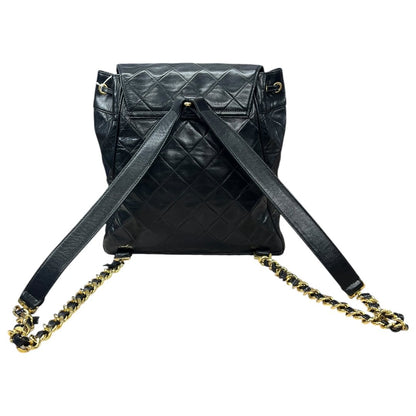 CHANEL Lambskin Quilted Drawstring Backpack Backpack Black Gold Hardware NJ124