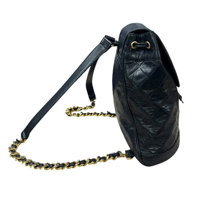 CHANEL Lambskin Quilted Drawstring Backpack Backpack Black Gold Hardware NJ124