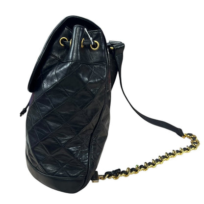 CHANEL Lambskin Quilted Drawstring Backpack Backpack Black Gold Hardware NJ124