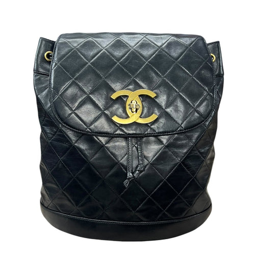 CHANEL Lambskin Quilted Drawstring Backpack Backpack Black Gold Hardware NJ124
