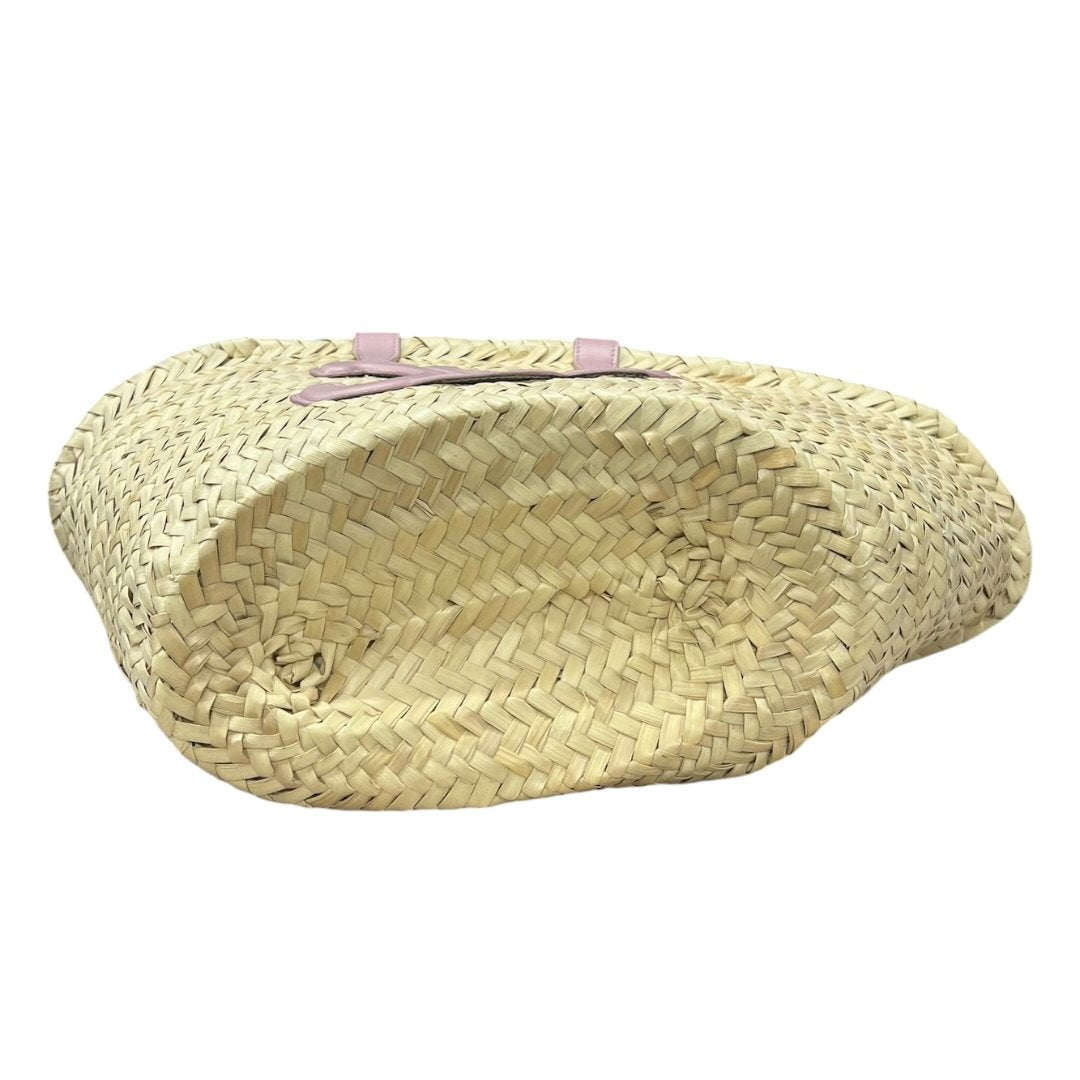 CELINE Raffia & Calfskin Triomphe Basket Bag Tote Bag Natural, Pink None NJ125