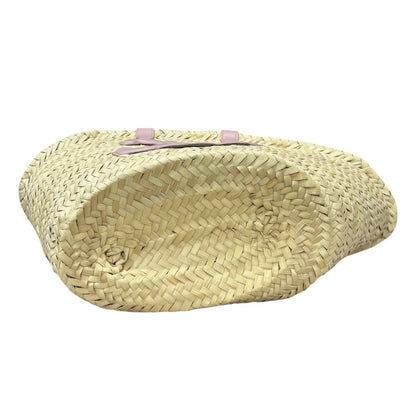 CELINE Raffia & Calfskin Triomphe Basket Bag Tote Bag Natural, Pink None NJ125