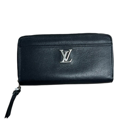 LOUIS VUITTON Grained Leather Zippy Organizer Wallet Black Silver Hardware LO2381