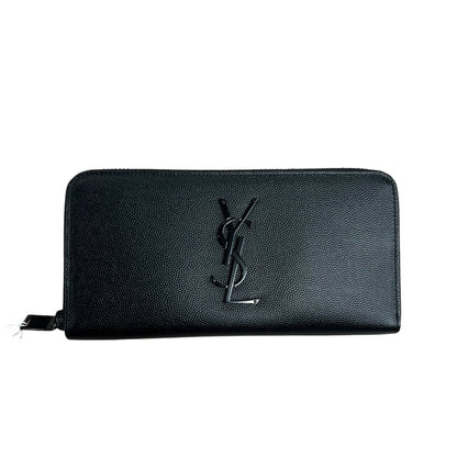 SAINT LAURENT Grain de Poudre Monogram Zip Around Wallet Wallet Black Black Hardware Yv160