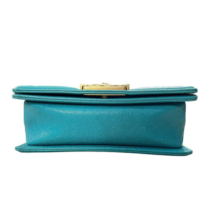 CHANEL Grained Calfskin Boy Bag Shoulder Bag Turquoise Gold Hardware CH2250