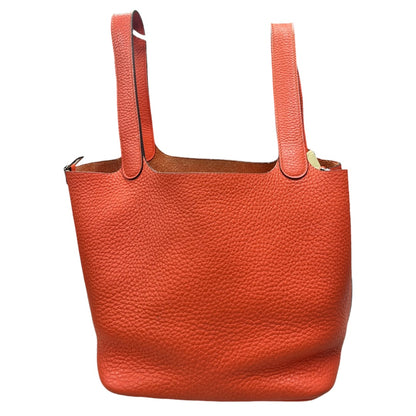 HERMES Clemence Picotin Lock Handbag Orange Silver Hardware KA280