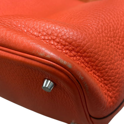 HERMES Clemence Picotin Lock Handbag Orange Silver Hardware KA280