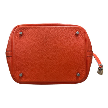 HERMES Clemence Picotin Lock Handbag Orange Silver Hardware KA280