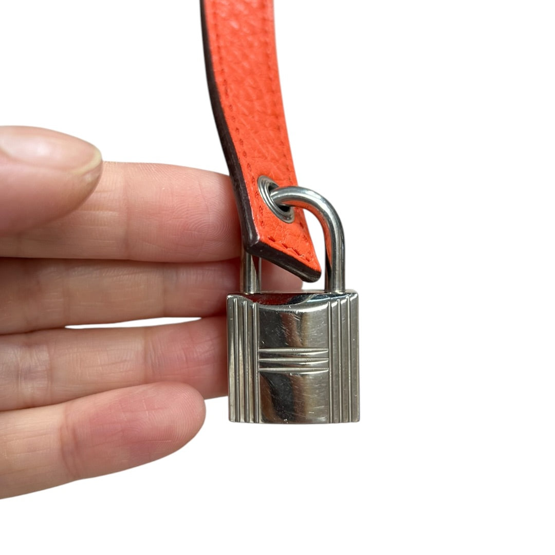 HERMES Clemence Picotin Lock Handbag Orange Silver Hardware KA280