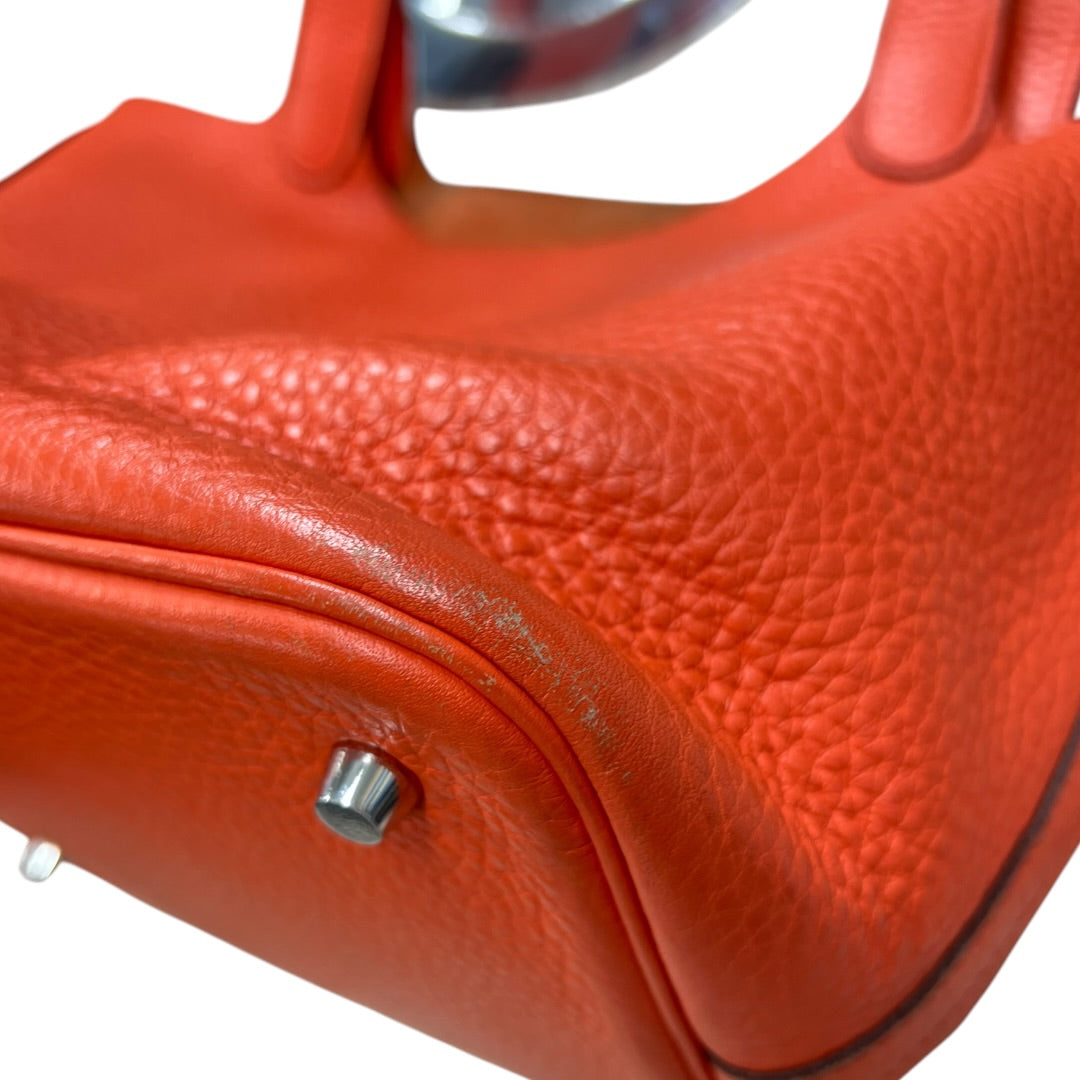 HERMES Clemence Picotin Lock Handbag Orange Silver Hardware KA280