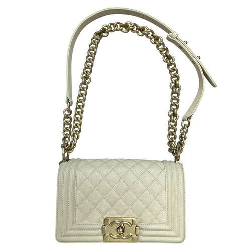 CHANEL Caviar Boy Bag Small Shoulder Bag Cream Gold Hardware CH2251