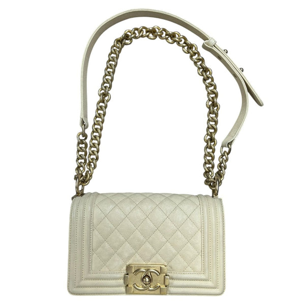 CHANEL Caviar Boy Bag Small Shoulder Bag Cream Gold Hardware CH2251