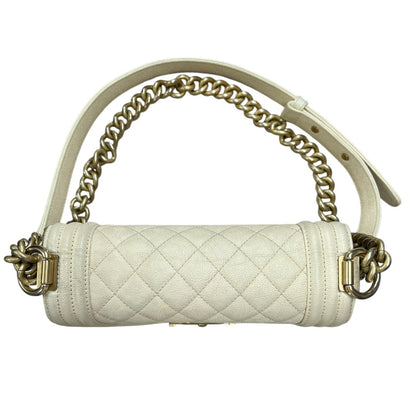 CHANEL Caviar Boy Bag Small Shoulder Bag Cream Gold Hardware CH2251