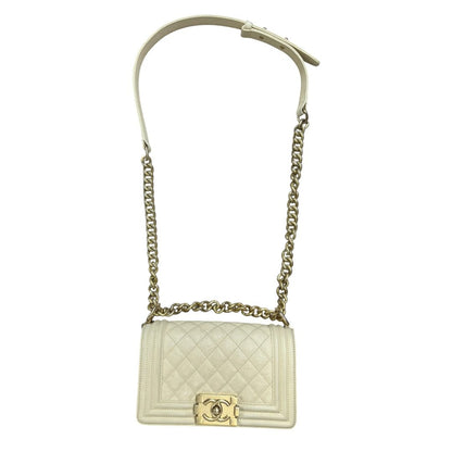 CHANEL Caviar Boy Bag Small Shoulder Bag Cream Gold Hardware CH2251