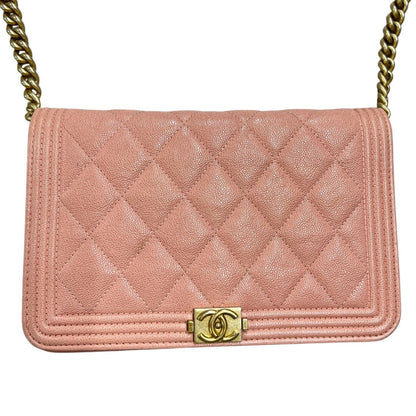 CHANEL Grained Calfskin Boy Wallet on Chain (WOC) Wallet on Chain Pink Gold Hardware CH2252