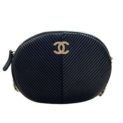 CHANEL Lambskin Round Camera Bag Shoulder Bag Black Gold Hardware CH2255