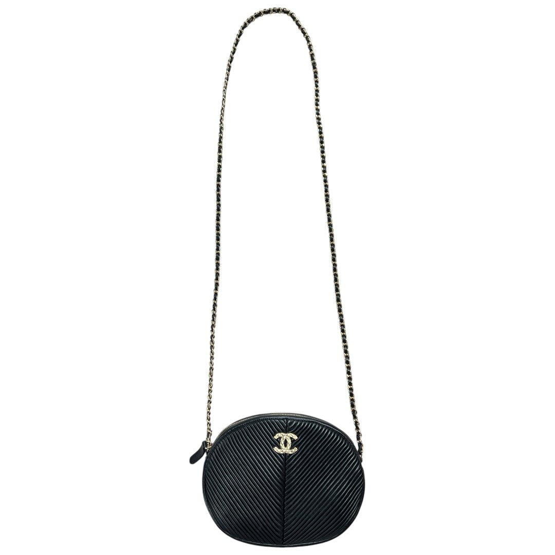 CHANEL Lambskin Round Camera Bag Shoulder Bag Black Gold Hardware CH2255