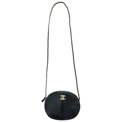 CHANEL Lambskin Round Camera Bag Shoulder Bag Black Gold Hardware CH2255