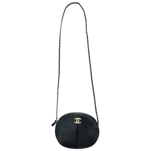 CHANEL Lambskin Round Camera Bag Shoulder Bag Black Gold Hardware CH2255