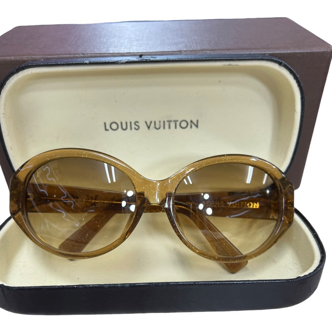 LOUIS VUITTON Acetate Monogram Glitter Sunglasses Brown Gold-tone TK64